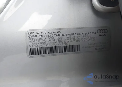 2009 Audi A6 3.0 Premium from USA, damaged, VIN WAUDG74F39N058752